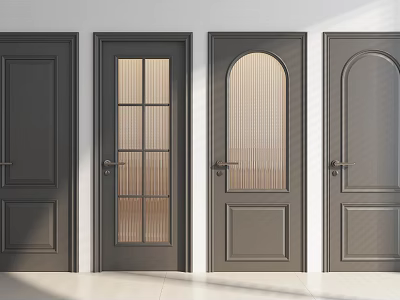 Modern Hinged Doors with Various Styles Glass Panels and Dark Finish for Interior Design 3d model