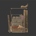 Rustic Wooden Storage Shelves With Woven Baskets Fabric And Decor Items