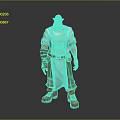 Cartoon Craftsman With Blue Beard Green Shirt White Apron Arm Guards Tool Belt Brown Boots