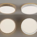 Modern Circular Ceiling Lights With Wood And White Frames And Bright Illumination 3d model