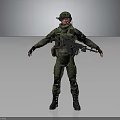 3D Model Military Soldier In Camouflage Uniform With Assault Rifle Full Gear Standing Pose