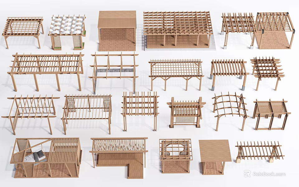 Various Wooden Pergola Designs For Outdoor Garden And Patio Use 3d model 