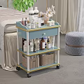 Beauty Salon Cart With Multiple Layers Skincare Products Near Treatment Bed And Stool
