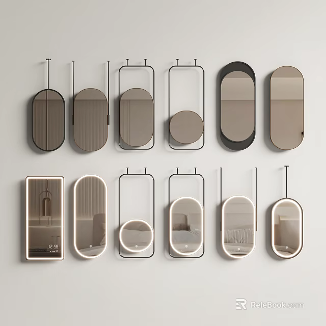 Modern Decorative Mirrors With Various Shapes Sleek Frames And Diverse Designs 3d model