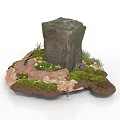 Modern Natural Stone Decor With Green Moss Small Plants And Earth Base