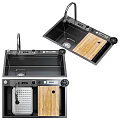 Stainless Steel Kitchen Sink With Double Bowl Faucet Cutting Board And Drainer Accessories