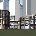 Modern Commercial Street With Multi Story Buildings Glass Facades And Open Plazas