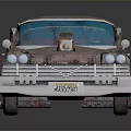 Rusted Vintage Car With Rocket Tail Fins And Colorful Windows Design