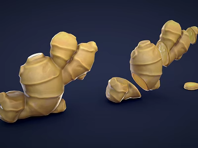 Fresh Ginger Root with Whole and Sliced Pieces for Healthy Cooking 3d model