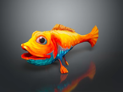 Vibrant Orange Blue Cartoon Fish Character With Big Eyes And Open Mouth 3d model