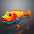Vibrant Orange Blue Cartoon Fish Character With Big Eyes And Open Mouth