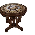 Round Wooden Dining Table with Intricate Inlaid Pattern and Carved Legs for Classic Home Interior