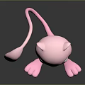 Pink Cat Like Creature With Big Blue Eyes Long Tail Sitting On Black Reflective Surface