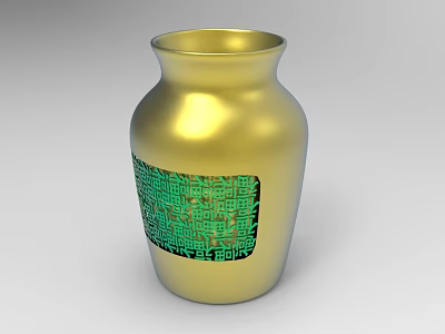 Decorative Ornament Set Featuring Golden Vase With Green Geometric Pattern 3d model