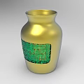 Decorative Ornament Set Featuring Golden Vase With Green Geometric Pattern
