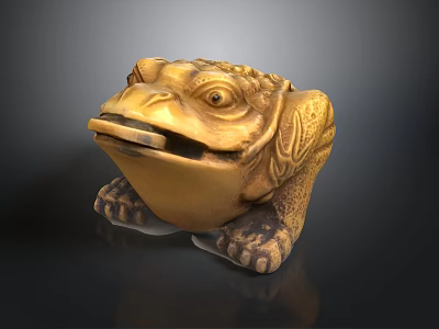 Golden Toad Statue With Intricate Carved Patterns On Black Background 3d model
