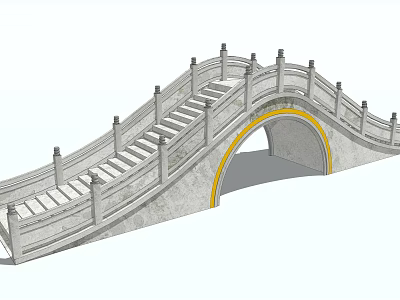 Chinese Style Landscape Bridge With Arched Opening Stone Railing And Steps 3d model