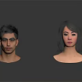 Male 3D Head Model With Female Counterpart On White Background And Reflection
