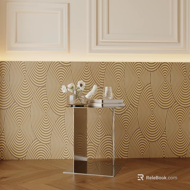 Modern Bedside Table Interior With Glass Top And Decorative Flower Vase 3d model