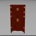Chinese Traditional Red Cabinet With Gold Accents And Carved Patterns