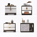 Elegant Chinese Bedside Tables With Brass Hardware Marble Top And Decorative Storage Drawers