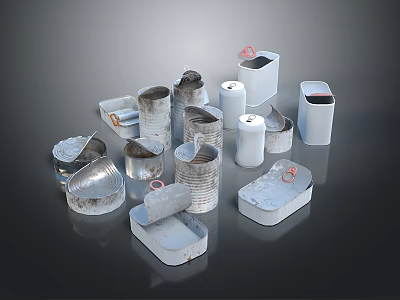 Household Metal Storage Containers With Various Shapes Sizes And Lids For Home Organization 3d model