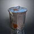 Transparent Plastic Trash Can With Lid And Garbage Inside On Reflective Surface