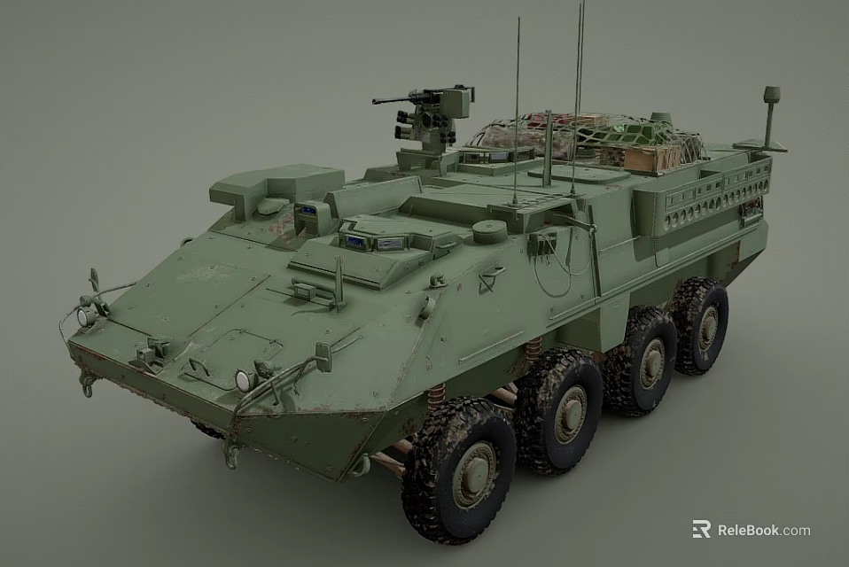 Armored Military Wheeled Vehicle With Weapon System And Tactical Equipment 3d model 