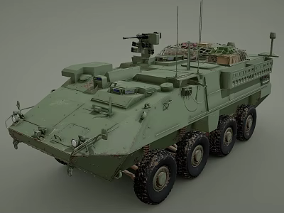 Armored Military Wheeled Vehicle With Weapon System And Tactical Equipment 3d model