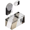 Modern Bathroom Vanity With Red Cabinet Gray Countertop Faucet And Mirrors