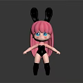 Game Movie Character With Pink Hair Blue Eyes Black Rabbit Ears Bodysuit Stockings Doll Figure