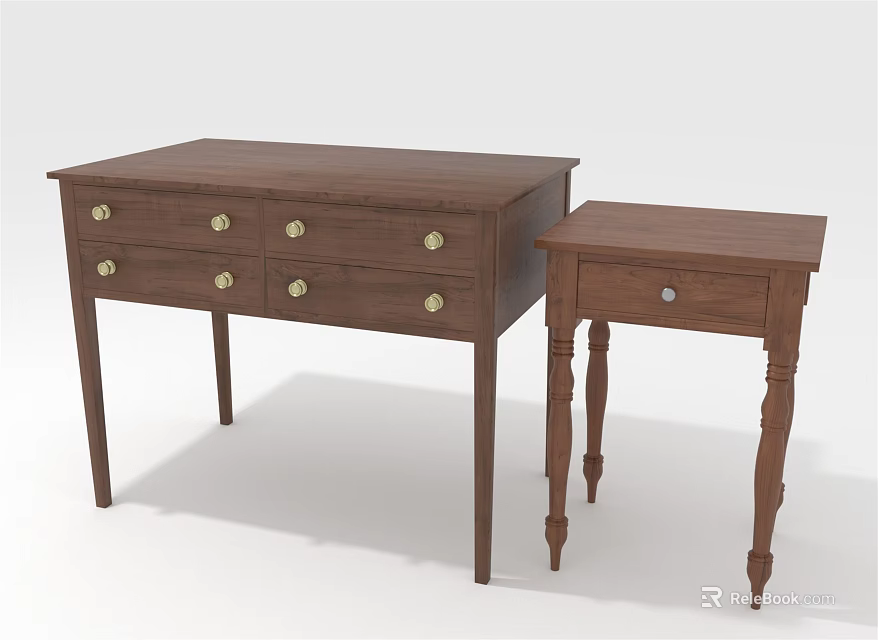 Classic Wooden Furniture Set With Large Drawer Cabinet And Small Side Table 3d model 