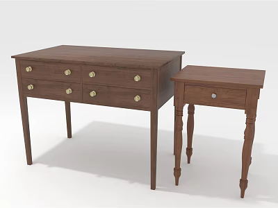 Classic Wooden Furniture Set With Large Drawer Cabinet And Small Side Table 3d model