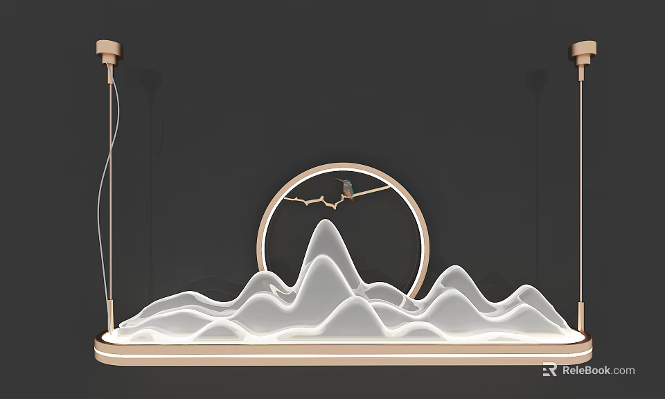 Modern Elegant Chandelier With Mountain Shaped Design Circular Ring And Bird Accent 3d model