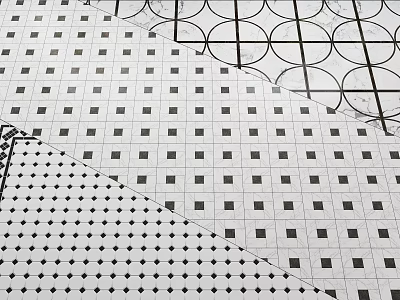 Black and White Tile Floor Featuring Different Geometric Patterns Square Grids Circles and Diamond Dots 3d model