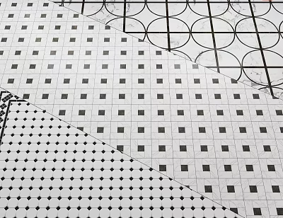 Black and White Tile Floor Featuring Different Geometric Patterns Square Grids Circles and Diamond Dots 3d model