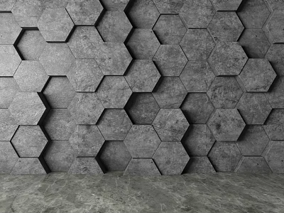 Gray Hexagonal Pattern Background Wall With Honeycomb Structure And Concrete Modern Industrial Design 3d model