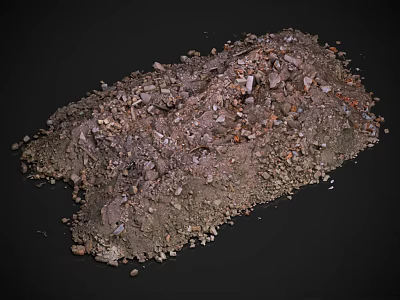 Pile of Mixed Stones and Wood Construction Materials on Dark Background 3d model
