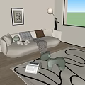 Modern Cream Style Double Sofa Cream Double Sofa 3d model