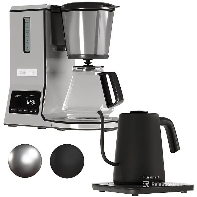 Modern Household Coffee Maker And Electric Kettle Featuring Stainless Steel Design And Digital 3d model 