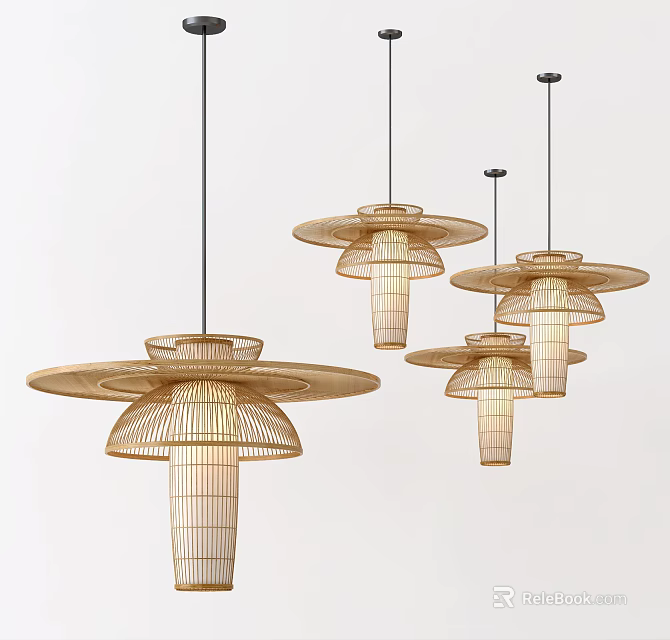 Modern Rattan Chandeliers With Unique Hanging Design For Interior Decor 3d model