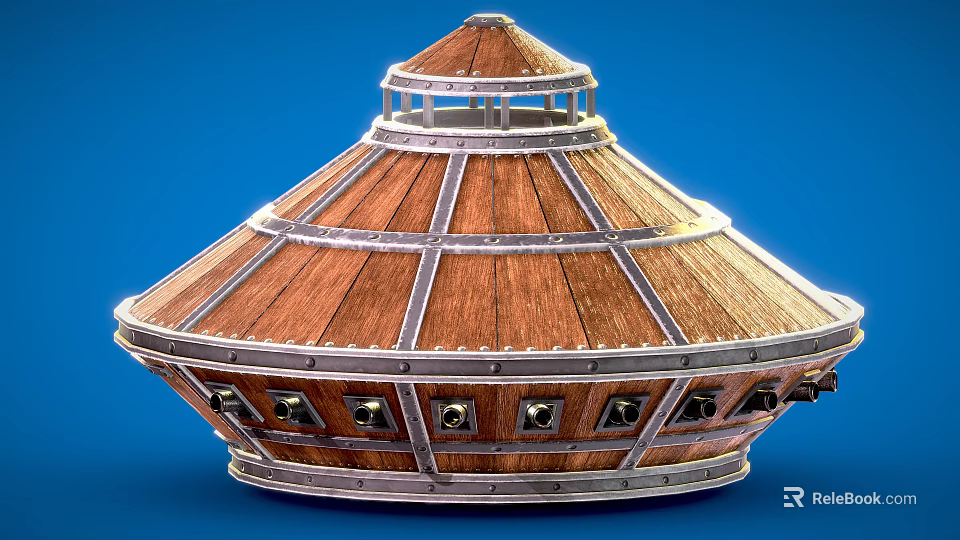 Dome Shaped Wooden Siege Tower With Metal Frame And Small Windows 3d model 
