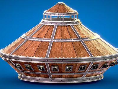 Dome Shaped Wooden Siege Tower With Metal Frame And Small Windows 3d model