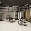 Modern Clothing Store Interior With Open Shelves Display Tables And Cashier Counter