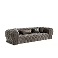 Dark Gray Tufted Sectional Sofa With Curved Arms And Decorative Pillows 3d model