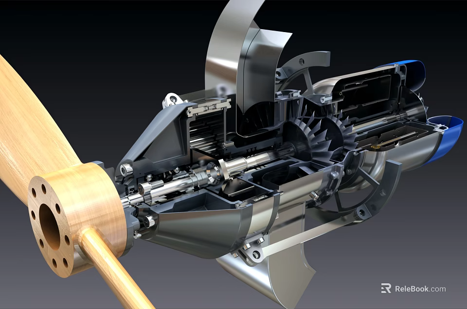 Engine Internal Mechanical Structure With Gear System Metal Blades And Rotating Components 3d model 