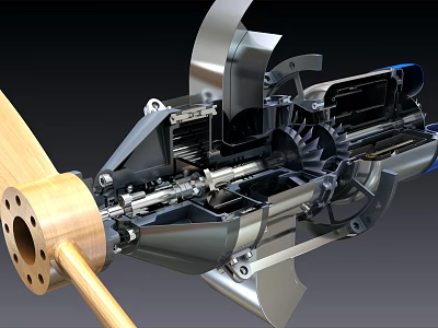 Engine Internal Mechanical Structure With Gear System Metal Blades And Rotating Components 3d model