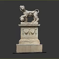 Ancient Stone Lion Statue On Ornate Carved Pedestal With Base Details
