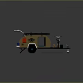 Modern Camper Trailer With Motorcycle And Solar Panels On Roof