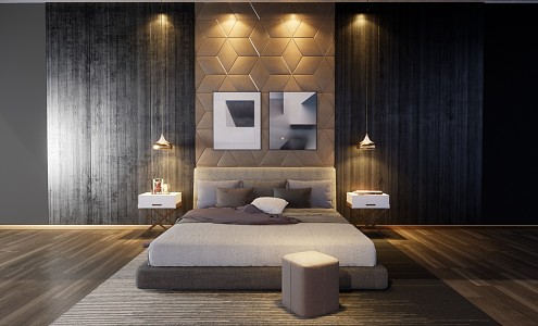 Modern background double bed double bed background wall jewelry combination 3d model